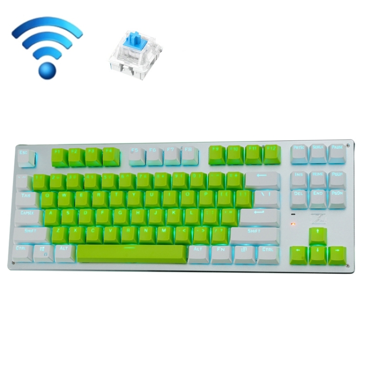 

Technology 87-key Wireless Wired Bluetooth Three-mode Gaming Mechanical Keyboard(White Green Ice Blue Light Green Shaft)
