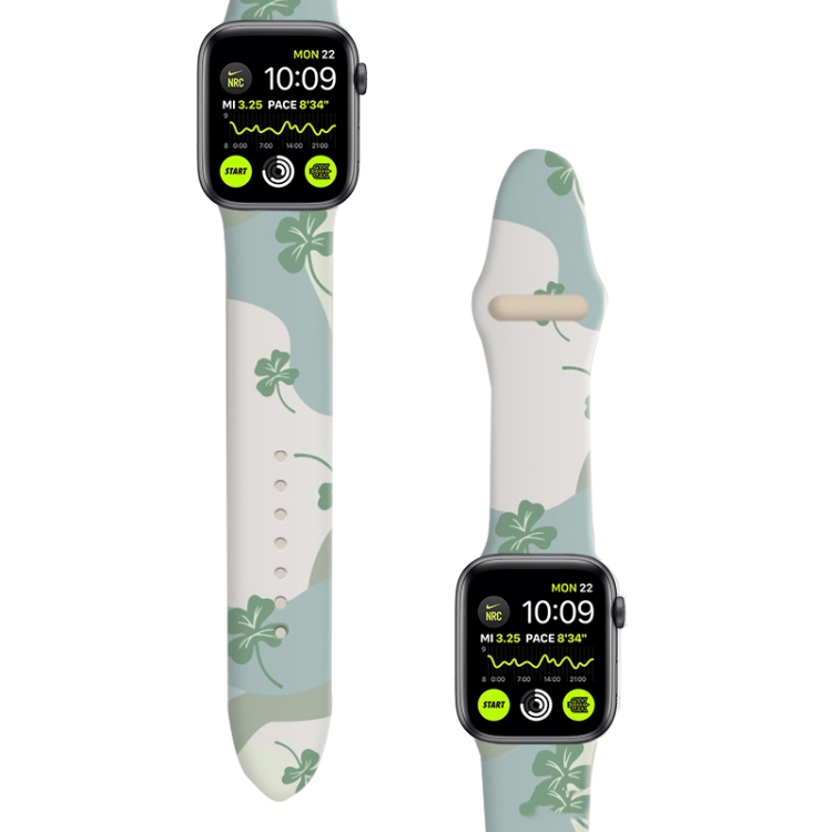 

2 PCS Printed Silicone Watch Band For Apple Watch Series 7 45mm / 6&SE&5&4 44mm / 3&2&1 42mm(Lucky Grass)