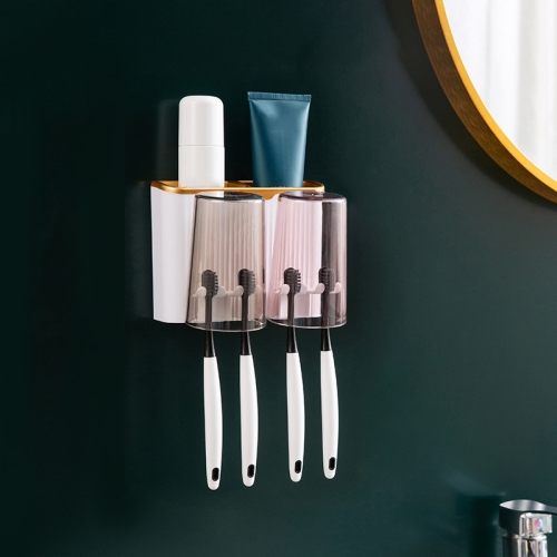 

Bathroom Wall-mounted Punch-free Wash Cup Toothbrush Rack Squeeze Toothpaste Set Two Golden(No Squeezer)