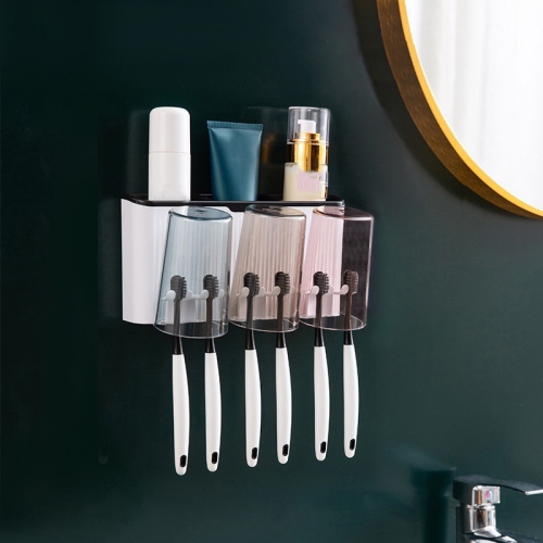 

Bathroom Wall-mounted Punch-free Wash Cup Toothbrush Rack Squeeze Toothpaste Set Three Black(No Squeezer)