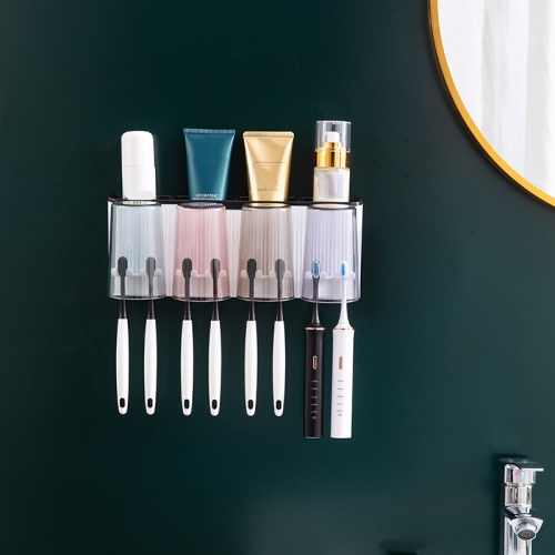 

Bathroom Wall-mounted Punch-free Wash Cup Toothbrush Rack Squeeze Toothpaste Set Four Black(No Squeezer)