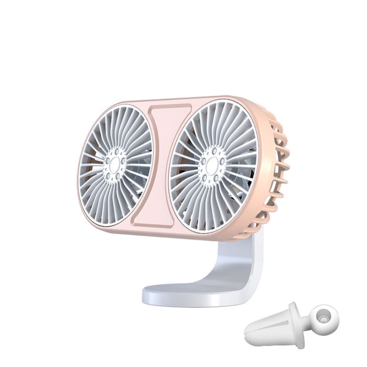 

F211 Car Double Head With Led Electric Fan Car Air Outlet Instrument Panel USB Mini Fan(Pink)