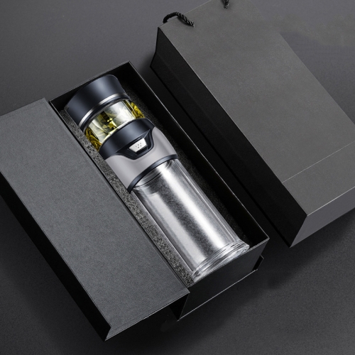 

101-500ML Insulation Cup Tea Water Separation Tea Cup,Style: Glass Gray+Gift Box