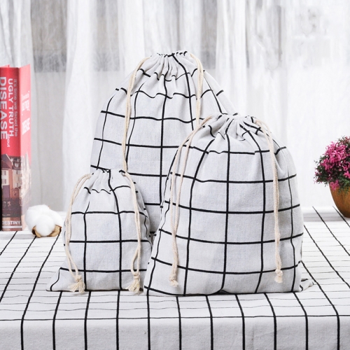 

5 Sets Cotton Linen Drawstring Pocket Sundries Storage Bag, Specification: Small+Medium+Large(White Lattice)