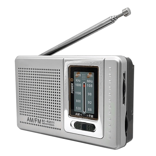 

INDIN BC-R2011 AM FM Radio Pocket Mini Wide Reception Telescopic Antenna Radio(Silver Gray)
