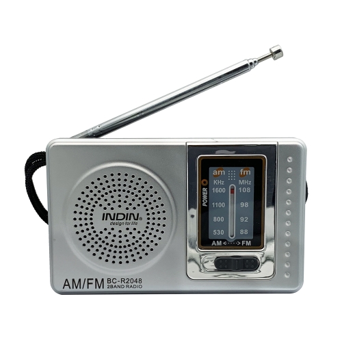 

INDIN BC-R2048 AM FM Radio Telescopic Antenna Multifunction Mini Pocket Radio(Silver Gray)