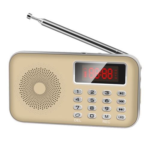 

Y-619 FM/AM Mini Radio MP3 Rechargeable Music Player Support TF/SD Card with LED Display(Gold)
