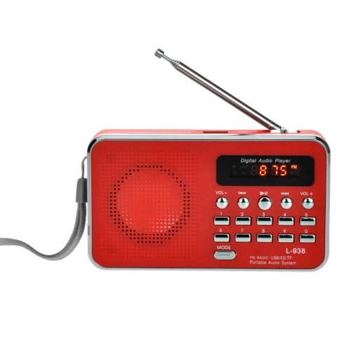 

L-938 MP3 Audio Player FM Radio Support SD MMC Card AUX-IN Earphone-out(Red)