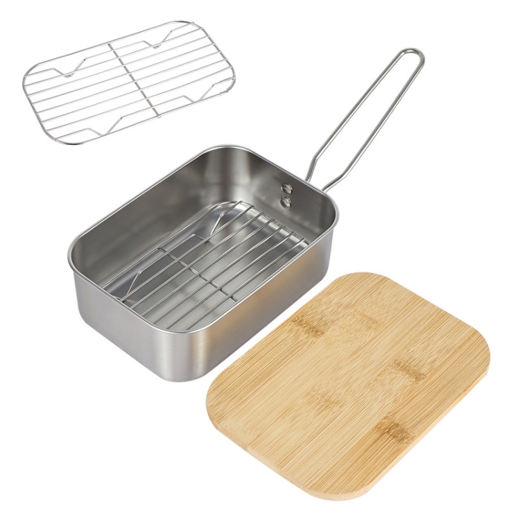 

Outdoor Bamboo Wood Cover 304 Stainless Steel Lunchbox, Style: Box + Steamer