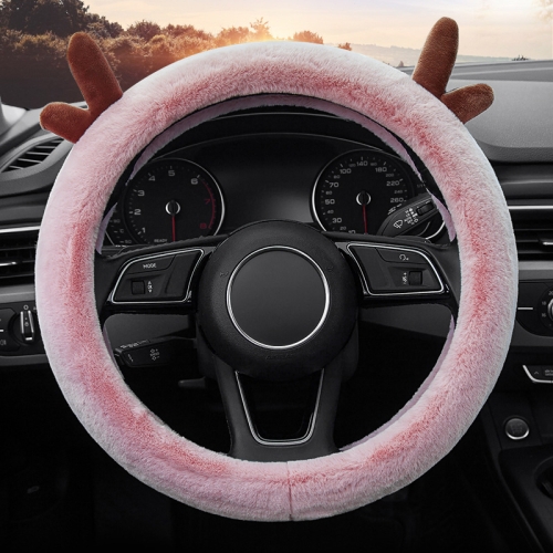 

Antler Thick Plush Steering Wheel Cover, Style: O Type (Pink)