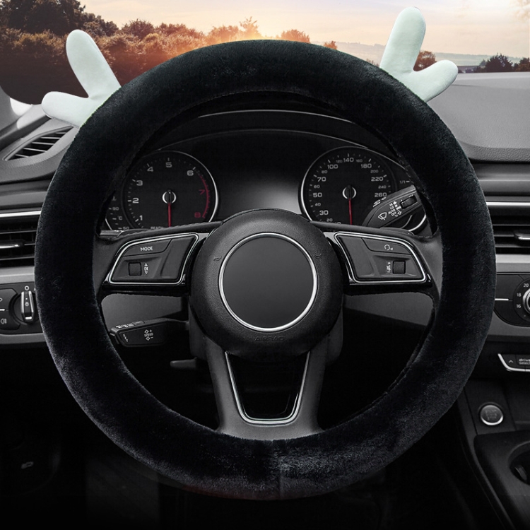 

Antler Thick Plush Steering Wheel Cover, Style: O Type (Black)