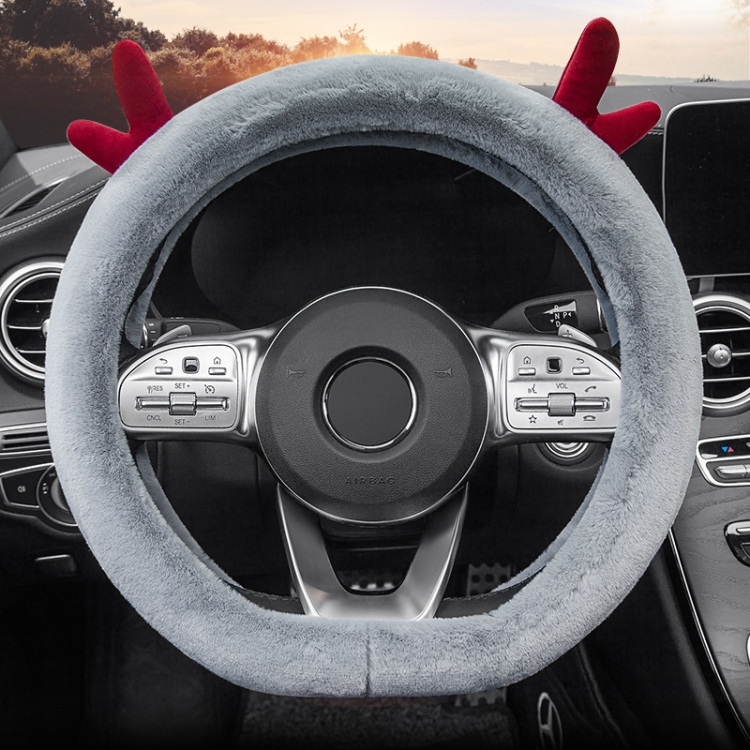 

Antler Thick Plush Steering Wheel Cover, Style: D Type (Gray)