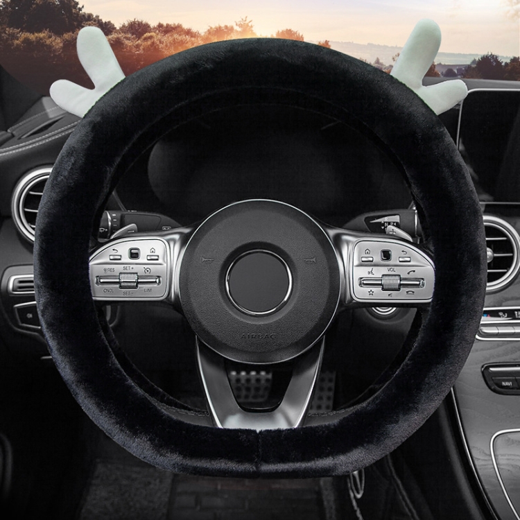 

Antler Thick Plush Steering Wheel Cover, Style: D Type (Black)