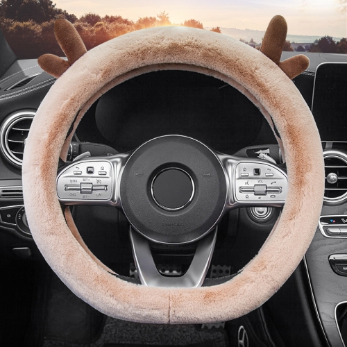 

Antler Thick Plush Steering Wheel Cover, Style: D Type (Camel)