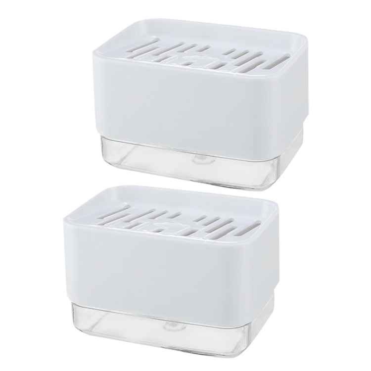 

2 PCS Kitchen Detergent Automatic Liquid Dispenser with Sponge Wipe(White)