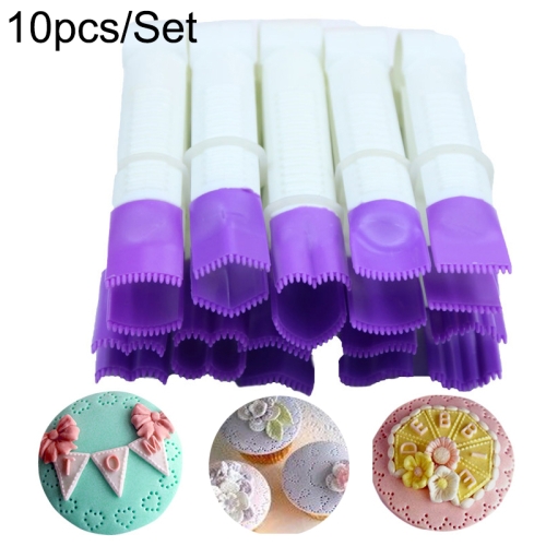 

2 Sets Plastic Lace Clip Fondant Cake Shape Baking Tool Set(White Purple)