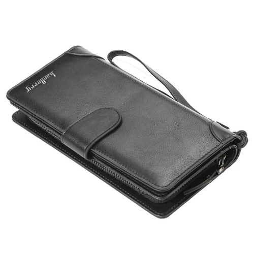 Baellerry S6701 Men Wallet Business Multi-card Mid-length Clutch Buckle Zipper Coin Purse(Black)
