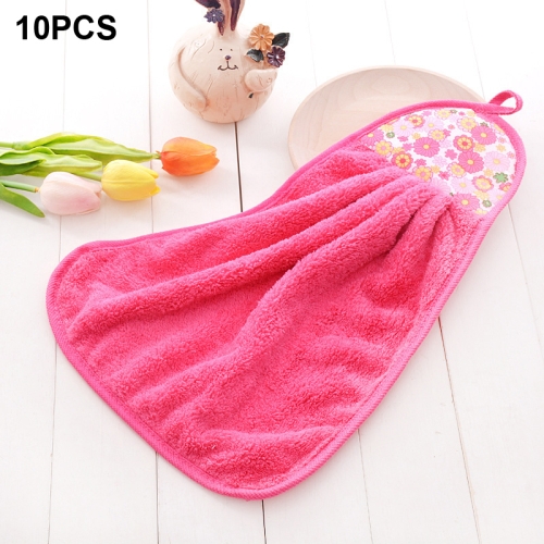 

10 PCS Kitchen Hand Towel Absorbent Coral Fleece Thickened Rag(Rose Red)