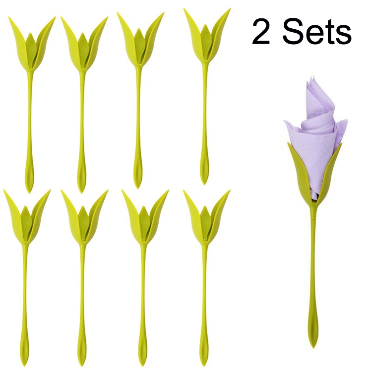 

2 Sets Home Table Plate Origami Rose Decoration Napkin Curler(Green)