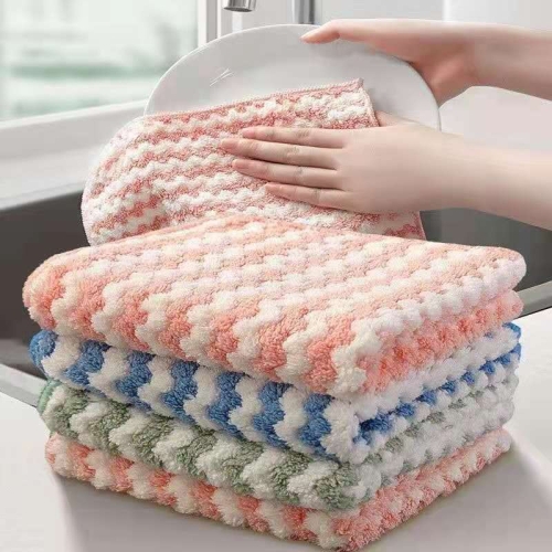 

10 PCS Absorbent Wave Dish Cloth Rag Non-stick Oil Coral Velvet Dish Towel Random Color (25 x 25cm)