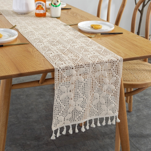 

Widened And Stitched Rustic Knitted Hollow Tablecloth, Size: 30x300cm(Butterfly Double Stitching)