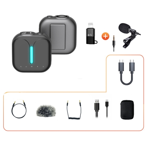 Outdoor Professional Noise-cancelling Wireless Lavalier Microphone Type-C+Apple Adapter+External Microphone