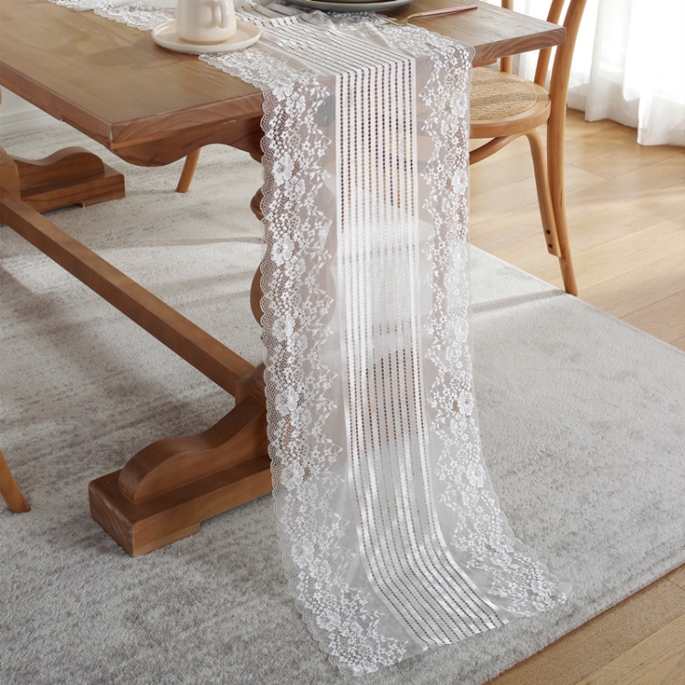 

Romantic Lace Table Runner Wedding Decoration, Size: 180cm(White Lace)