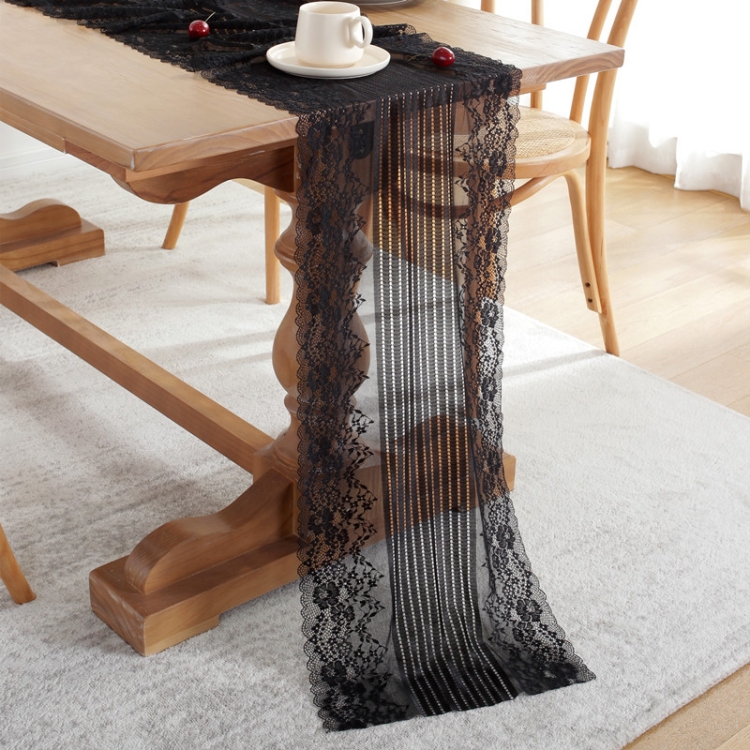 

Romantic Lace Table Runner Wedding Decoration, Size: 180cm(Black Lace)