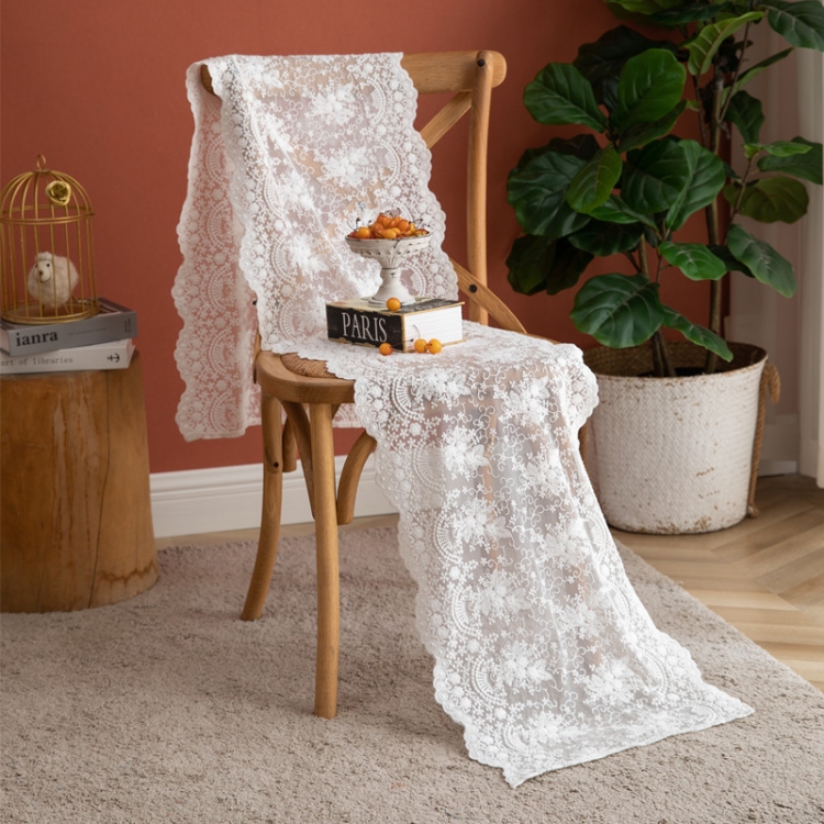 

Romantic Lace Embroidered Table Runner Wedding Decoration, Size: 40x140cm(White)