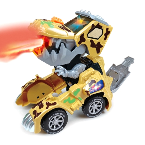 

HG-884 Spray Deformation Dinosaur Fighting Vehicle Light Music Automatic Rotating Children Toys(Yellow)