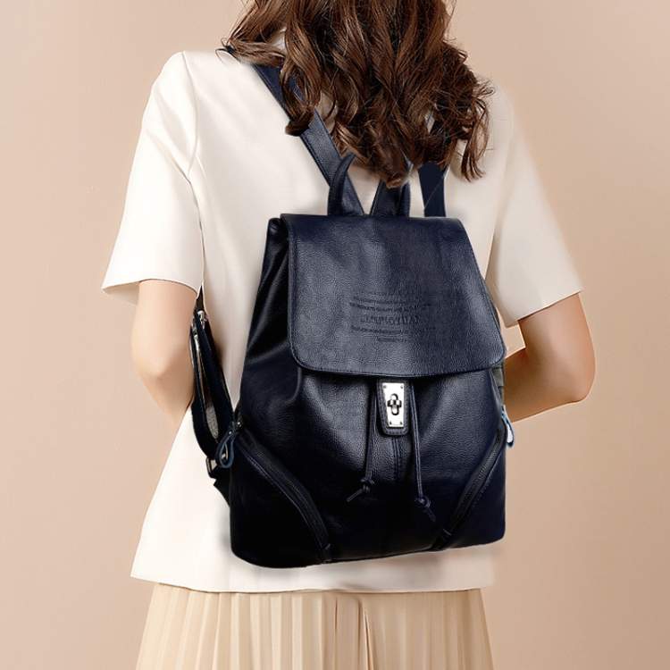 

M58-2 Soft Leather Anti-theft Simple Large Capacity Backpack(Black)