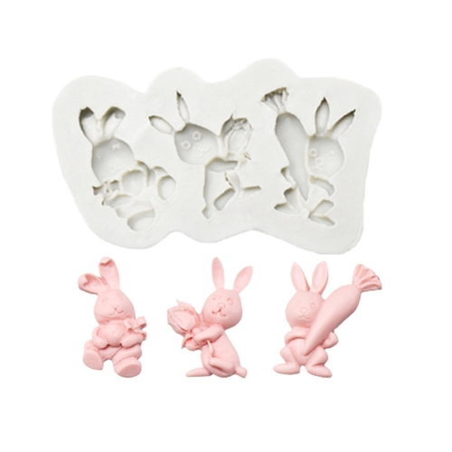 

2 PCS Easter Bunny Egg Chocolate Baking Clay Silicone Mold, Specification: Three Rabbits