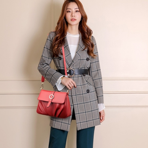 

Crinkled Crossbody Pouch Commuter Soft Leather Shoulder Bag(Red)
