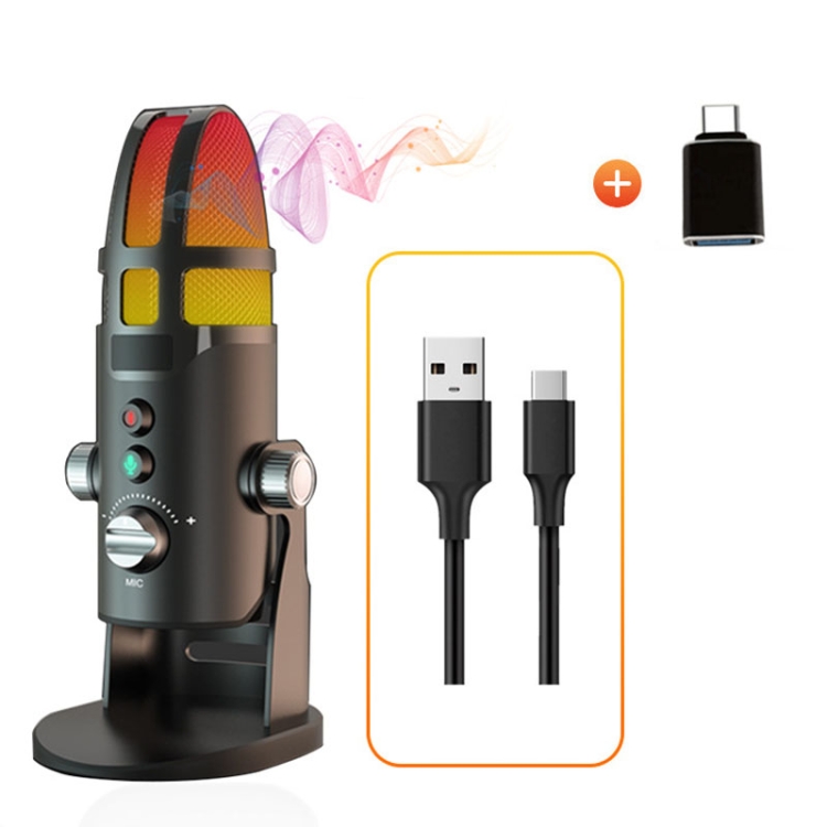 

M9 RGB Condenser Microphone Built-in Sound Card,Style: Computer+Type-C