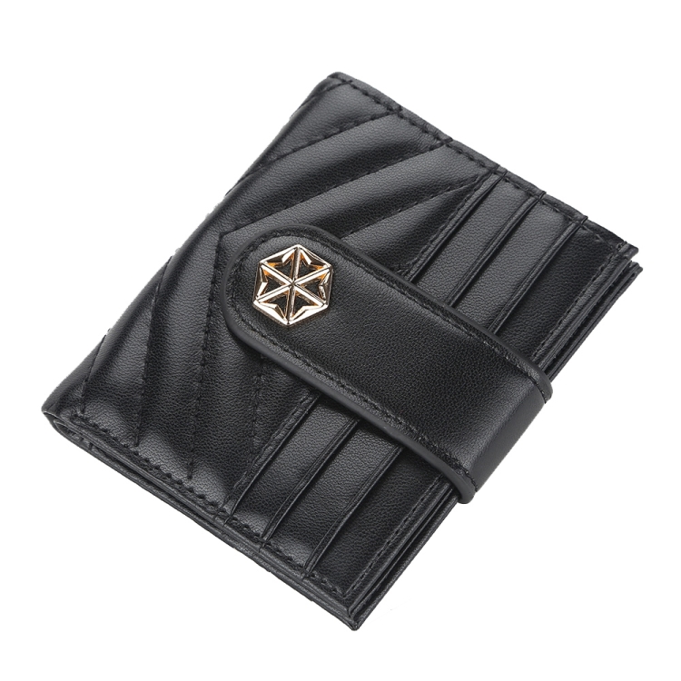 

BOISEEN Ladies Card Holder Embossed Multi-Card Slot Buckle Bank Card Holder Small Wallet(Black)