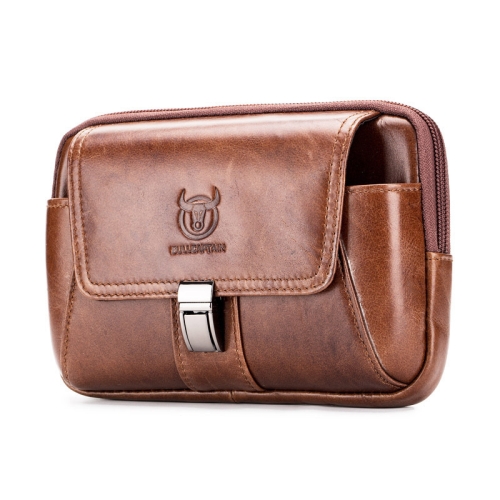 BULL CAPTAIN Multifunctional Leather Mobile Phone Small Waist Bag For Men(Horizontal Brown)