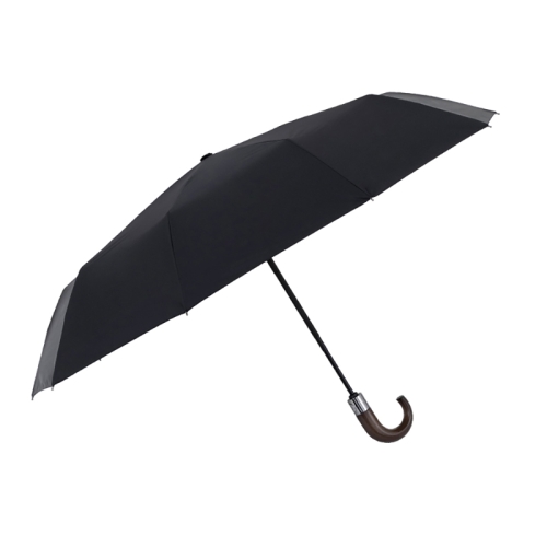 

PARACHASE Solid Wood Bending Handle 10 Bone Three Fold Automatic Umbrella(Black)