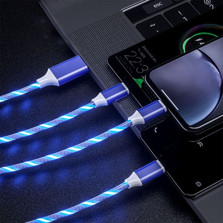 

8 Pin+Type-C+Micro USB Phone Streamer Three-Head Charging Line, Model: 3 In 1 1.2m(Blue)