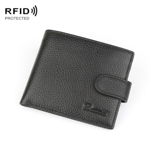 

965013 Anti-Theft Brush RFID Men Wallet Short Strap Button Multi-Card Layer Men Wallet