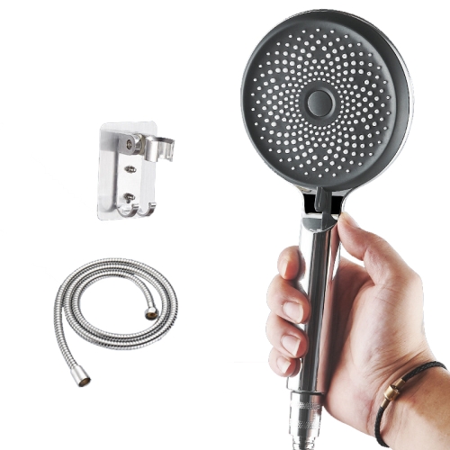 

Home Handheld Silicone Supercharged Shower Nozzle, Style: Silver+Soft Tube+Space Aluminum Seat