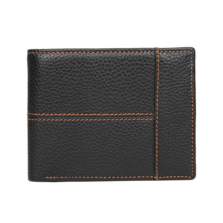 

Men Retro Portable Wallet Short Cowhide Leather Wallet(Black)