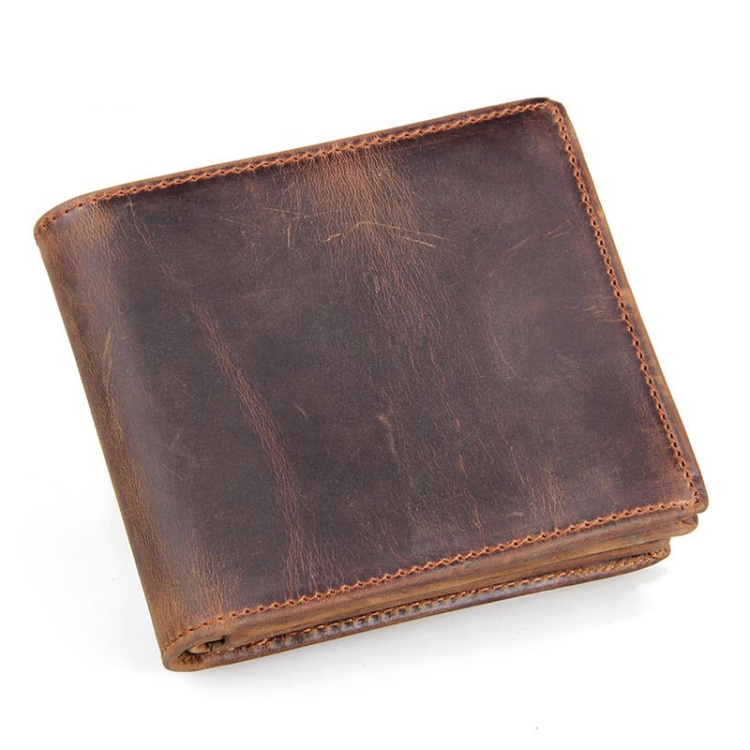 

Vintage Crazy Horse Leather Wallet Short Wallet For Men(Dark Brown)