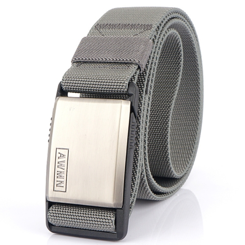 AWMN Metal Nylon Magnetic Buckle Fashion Casual Men Belt, Length: 125cm(Silver Cap Light Gray)