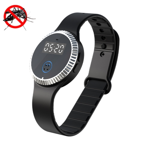 

Q10 Outdoor Waterproof Silicone Smart Time Ultrasonic Mosquito Repellent Bracelet(Black)
