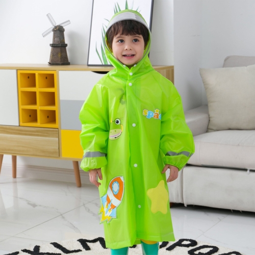 

Large Hat Brim Cartoon Print Children Raincoat with Schoolbag Seat, Size: S(Green)