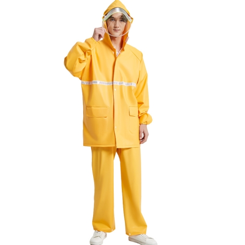 

Adult Anti-Riot HD Double Brim Raincoat Rainpants Sets, Size: M(Yellow)