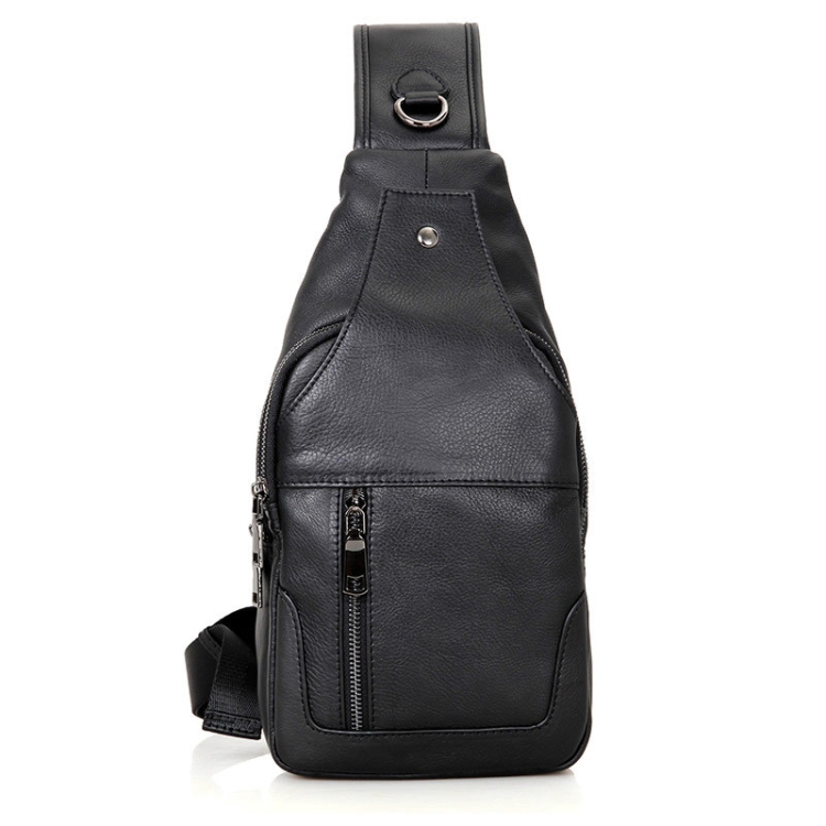 

Casual Men Chest Bag First Layer Cowhide Messenger Bag(Black)
