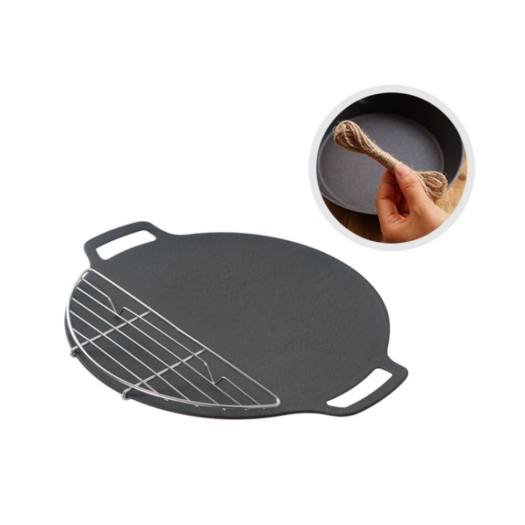 

Outdoor Camping BBQ Cast Iron Grill Pan,Style: Baking Pan+Net+Hemp Rope