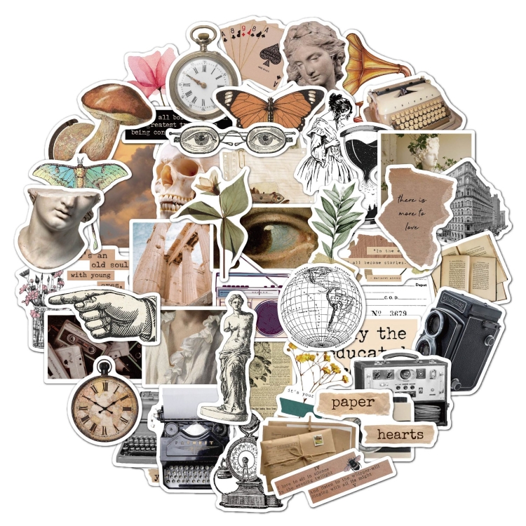 

2 Sets 50 Pieces Literary Retro Sticker Pack Era English Diy Decoration Old Time Stickers