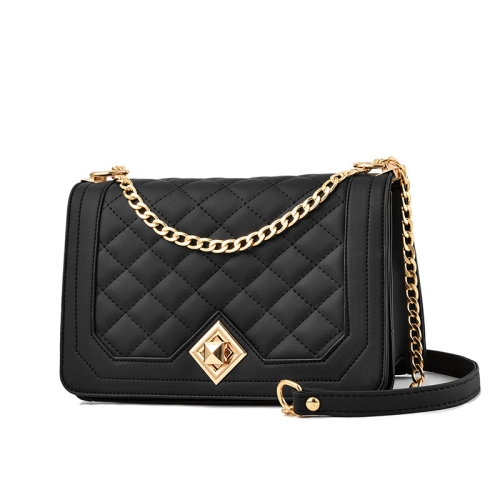 

6382 One-shoulder Diagonal Rhombus Chain Bag(Black)